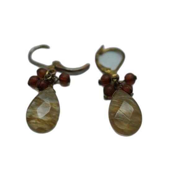 Vintage Natural Rutilated Quartz Gemstone Dangle Earrings - Picture 1 of 5